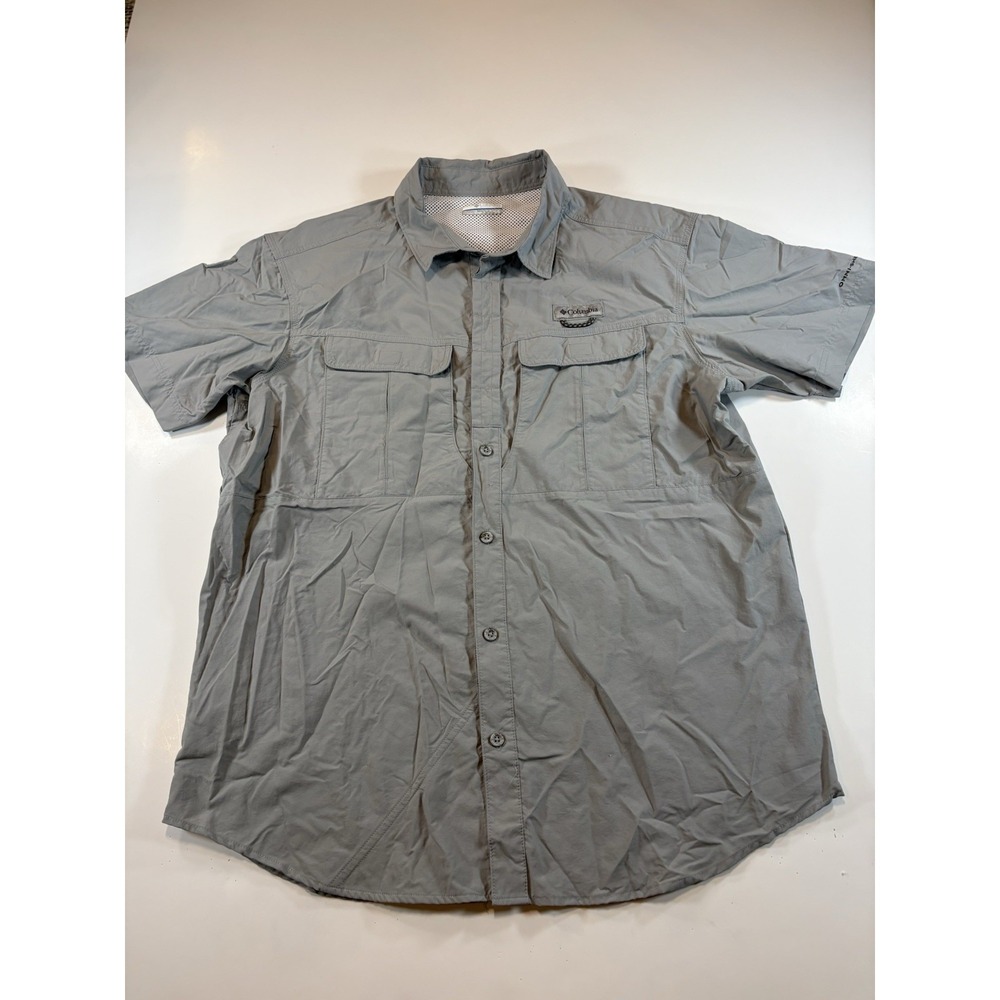 Columbia PFG Shirt Large Gray Utility Gorpcore Tactical Outdoor Minimalist Fish